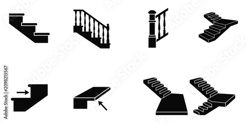 Set of stair and step icons vector illustration isolated on transparent background.