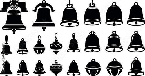 Bild auf Leinwand Vintage Christmas jingle bells and classic church bell silhouettes set festive w