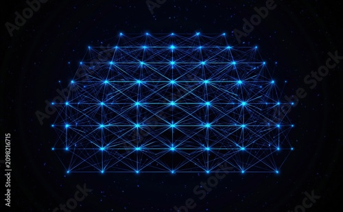 Network of glowing digital nodes and lines forming an abstract data grid structure