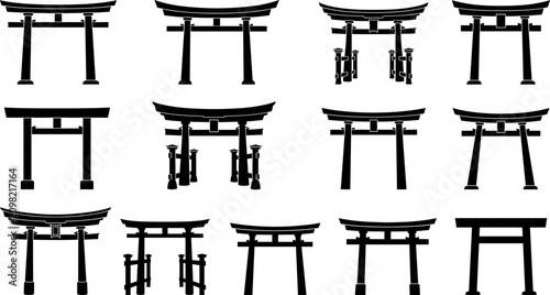 Photos Traditional Japanese Shinto torii gate silhouettes mega collection oriental shri