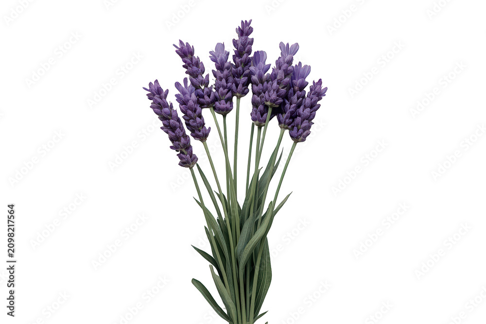 Fototapeta premium Lavender plant showing fragrant purple flowers in a bouquet, symbolizing relaxation, aromatherapy, and wellness. Transparent background