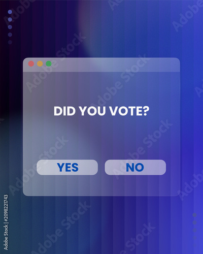 Modern blue voting call to action interface with translucent browser window and yes or no buttons on a glowing gradient background for civic engagement campaigns surveys and election awareness