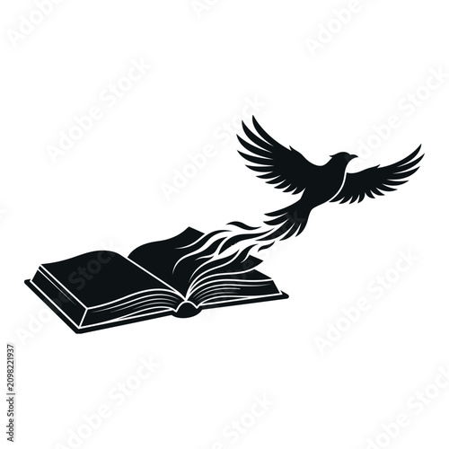 Фотография The Liberated Mind,Flying Bird Emerging from an Open Book Vector for Internation