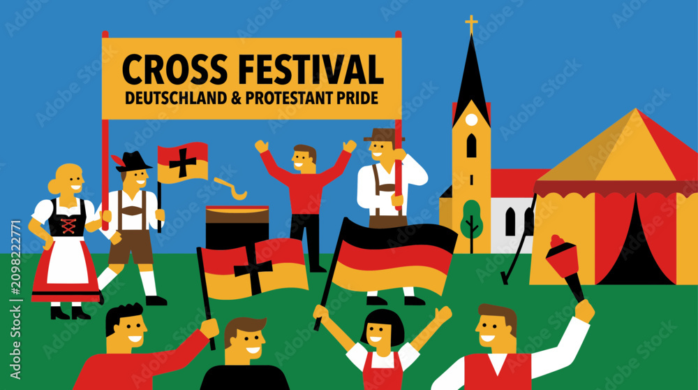 Fototapeta premium Germany Skyline Silhouette Featuring Cross Icon of Protestant Heritage