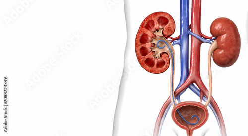 Urinary system diagram with ureteral stent in kidney and bladder