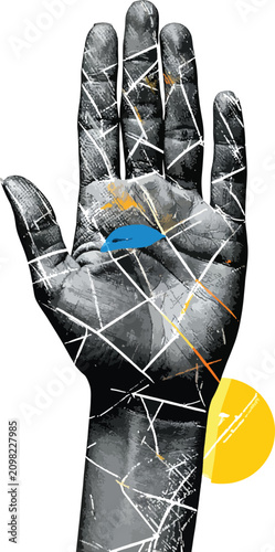 Isolated open hand with geo...