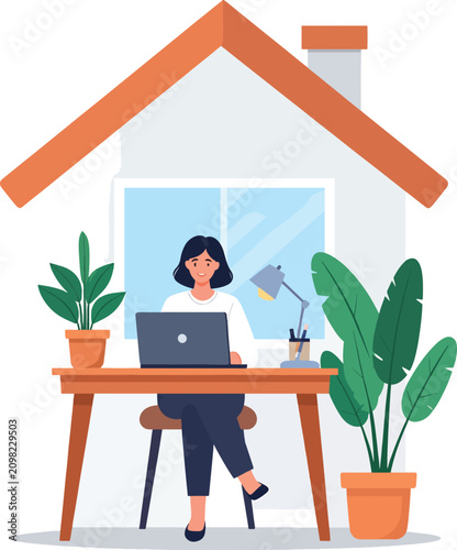 Woman working at home offic...