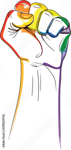 Raised fist in rainbow colo...