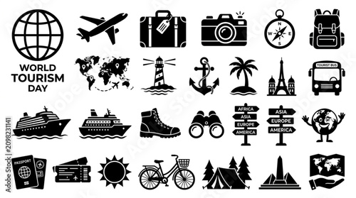World Tourism Day Illustration with Famous Landmarks, Globe and Travel Elements for Global Tourism Promotion and Holiday Celebration