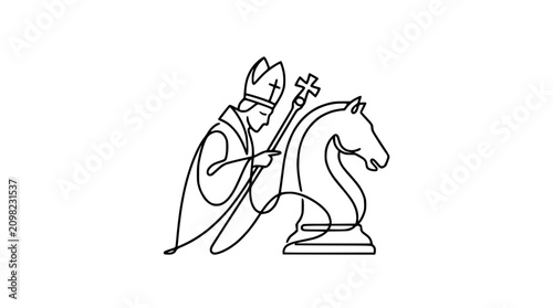 Canvastavla Pope and Chess Knight - Strategic Religious Leadership Concept