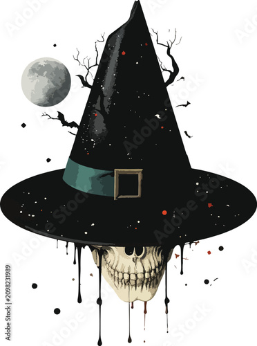 Halloween witch hat with sk...