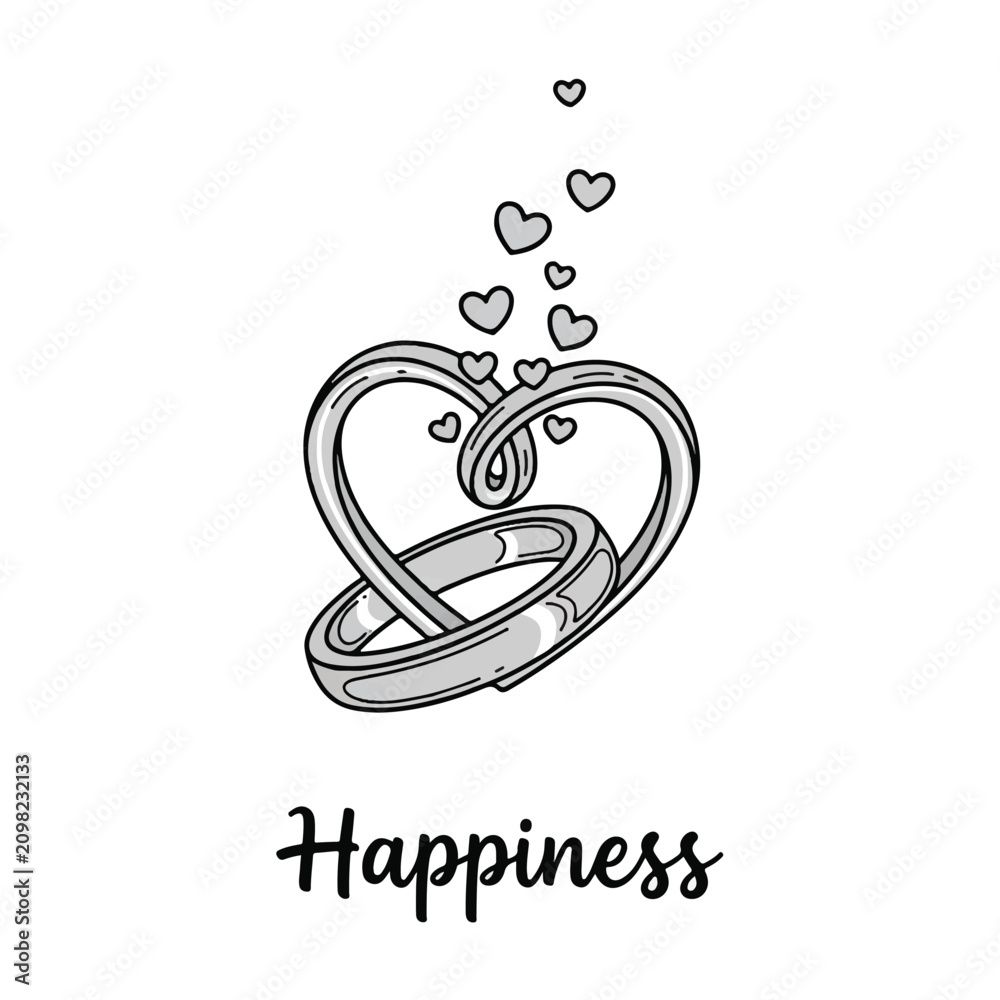 Fototapeta premium Intertwined Wedding Rings with Heart Symbols.
