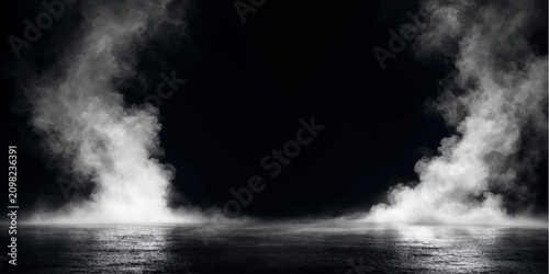 Obraz na płótnie Abstract White Smoke and Water Splash on Black Background with Atmospheric Fog D