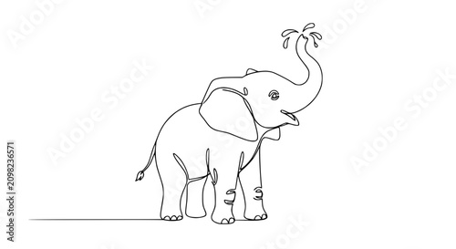 Canvastavla Joyful Elephant Spraying Water - Single Line Drawing Art