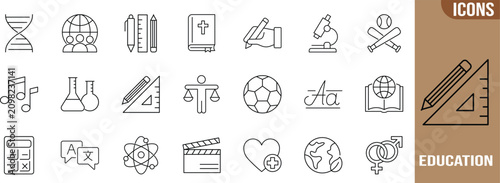 Education and science line icons. dna icon set, microscope icon set, pencil icon set