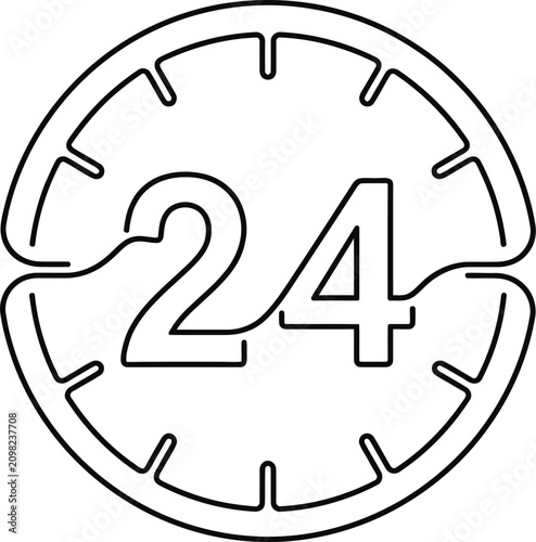 Photography Continuous one line drawing of a 24 hours service clock icon.