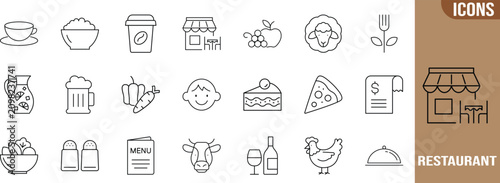 Restaurant food and drink icons. pizza icon set, coffee icon set, chicken icon set