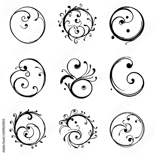 Принти на полотні Swirl set with intricate swirling decorative elements arranged in a 3x3 grid fea