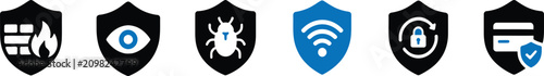 Konstfotografi Network security icon set for antivirus protection and cyber data defense isolat