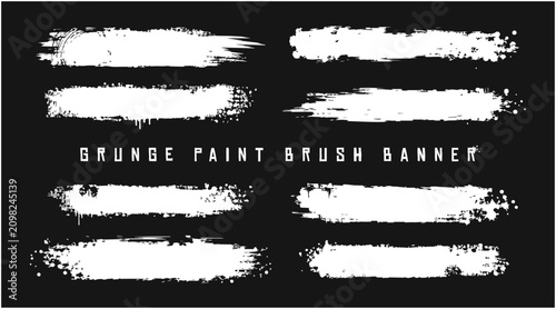 Grunge Paint Brush Banner Set of 8 Distressed Brush Stroke Vector Elements