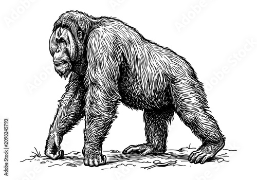 Canvas Print Vintage Orangutan Vector Illustration Hand Drawn Great Ape Rainforest Primate Bl