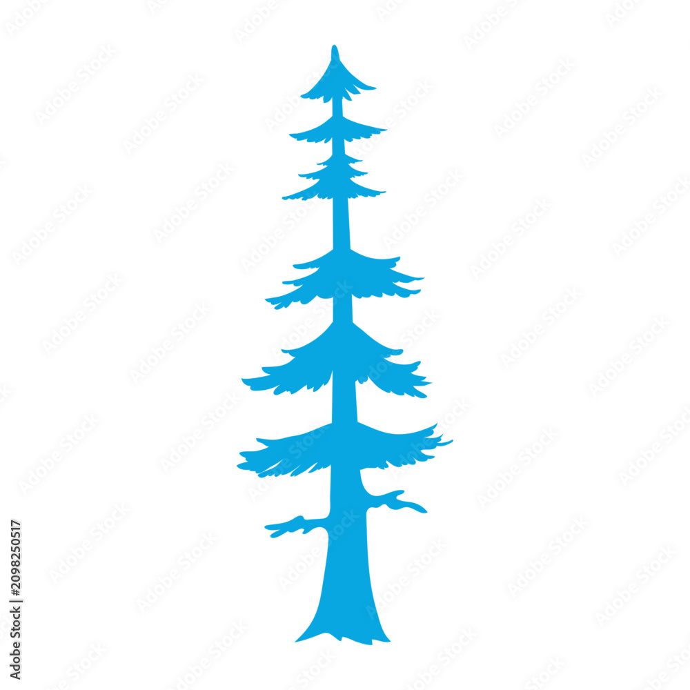 Fototapeta premium Minimalist Evergreen Pine Tree Silhouette Vector Illustration Isolated on White Background