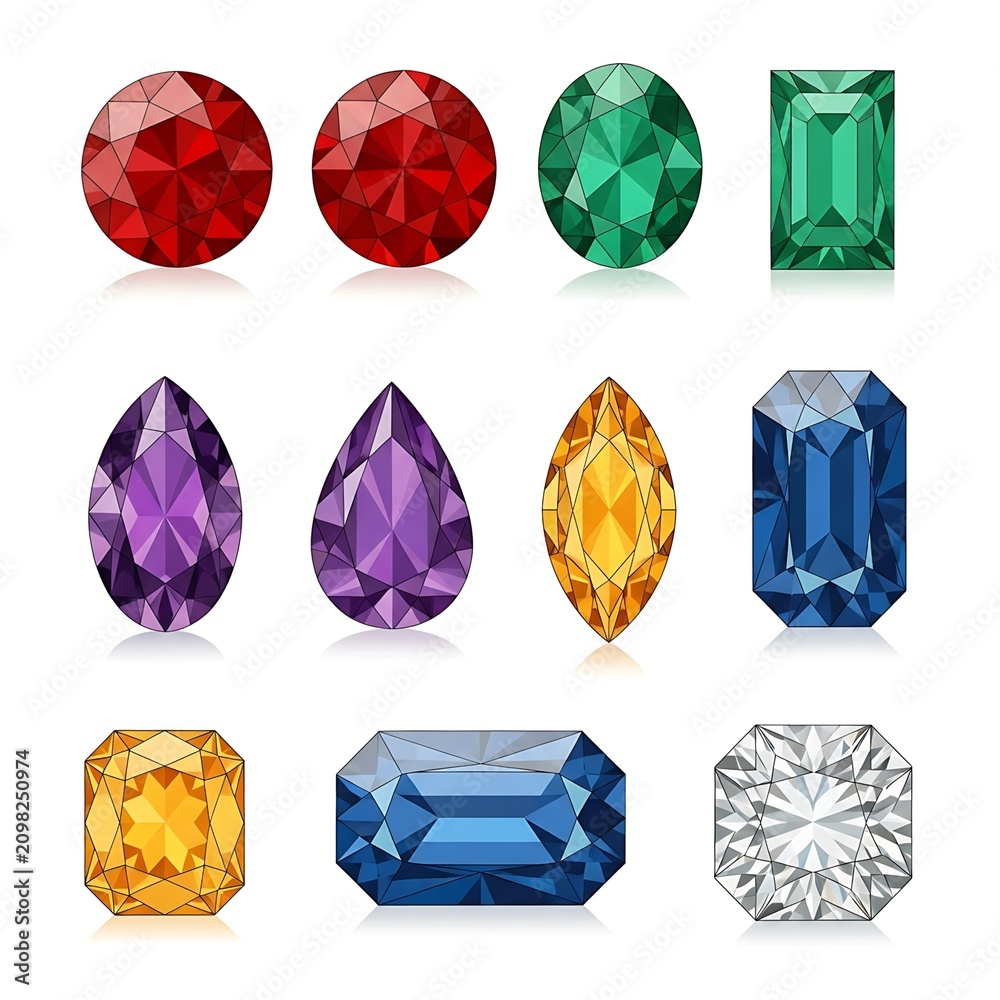Fototapeta premium Assorted Gemstones Collection Assortment Diamond Shapes