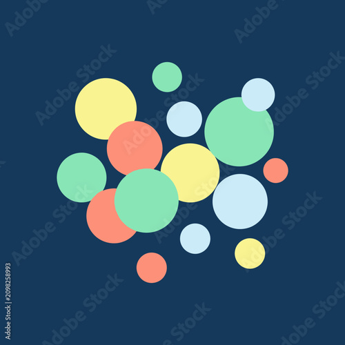 Abstract composition of colorful pastel circles on a dark blue background