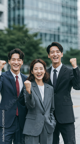 Asian businesspeople celebr...