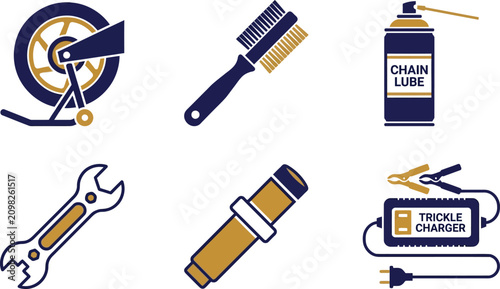 Fotografi Set of flat vector icons for motorcycle maintenance and automotive care featurin