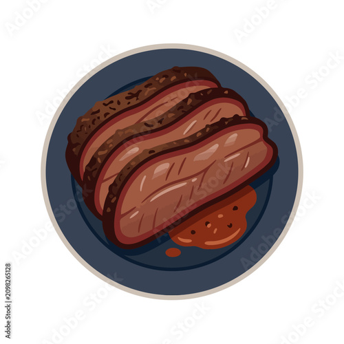 Quadro su tela Texas-style smoked meat slices on a plate with sauce
