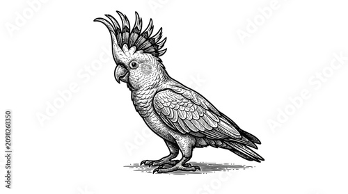Schilderij op canvas Cockatoo bird with raised crest standing.