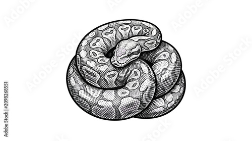 Fotografie Coiled Venomous Snake Closeup Portrait.