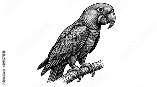 Foto Parrot Perched on a Branch Alone.