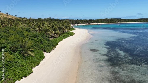 Aerial view of a white sand beach and clear water, Oarsmans Bay, Nacula Island, Fiji