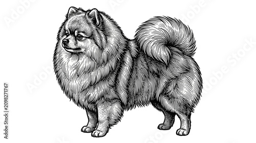 Schilderij op canvas Pomeranian dog standing on white background.