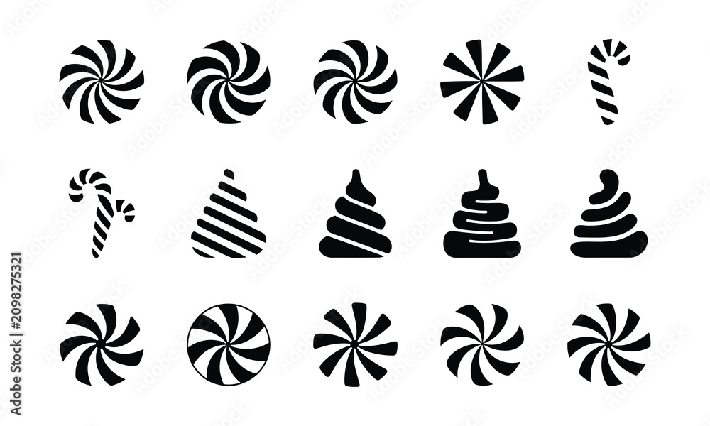 Obraz premium Collection of festive candy icons for christmas holiday season graphics.