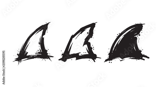 Three shark fins in hand drawn ink style on a graffiti white background, for marine life, and ocean themed, and branding projects