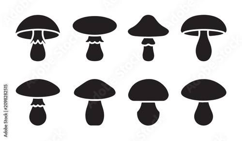 Cuadro en lienzo Eight detailed mushroom icons with distinct cap and gill textures