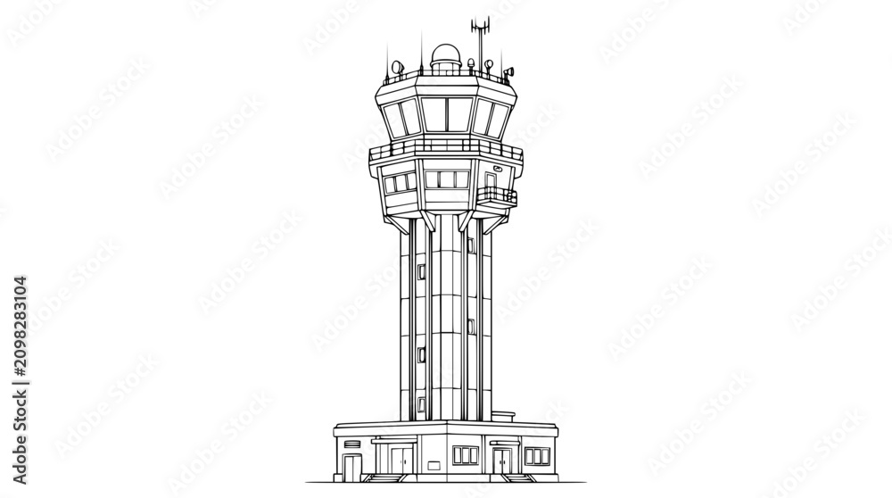 Obraz premium Air traffic control tower line art illustration for coloring book