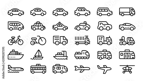 Collection of colorful flat design transportation icons in a clean style Vector