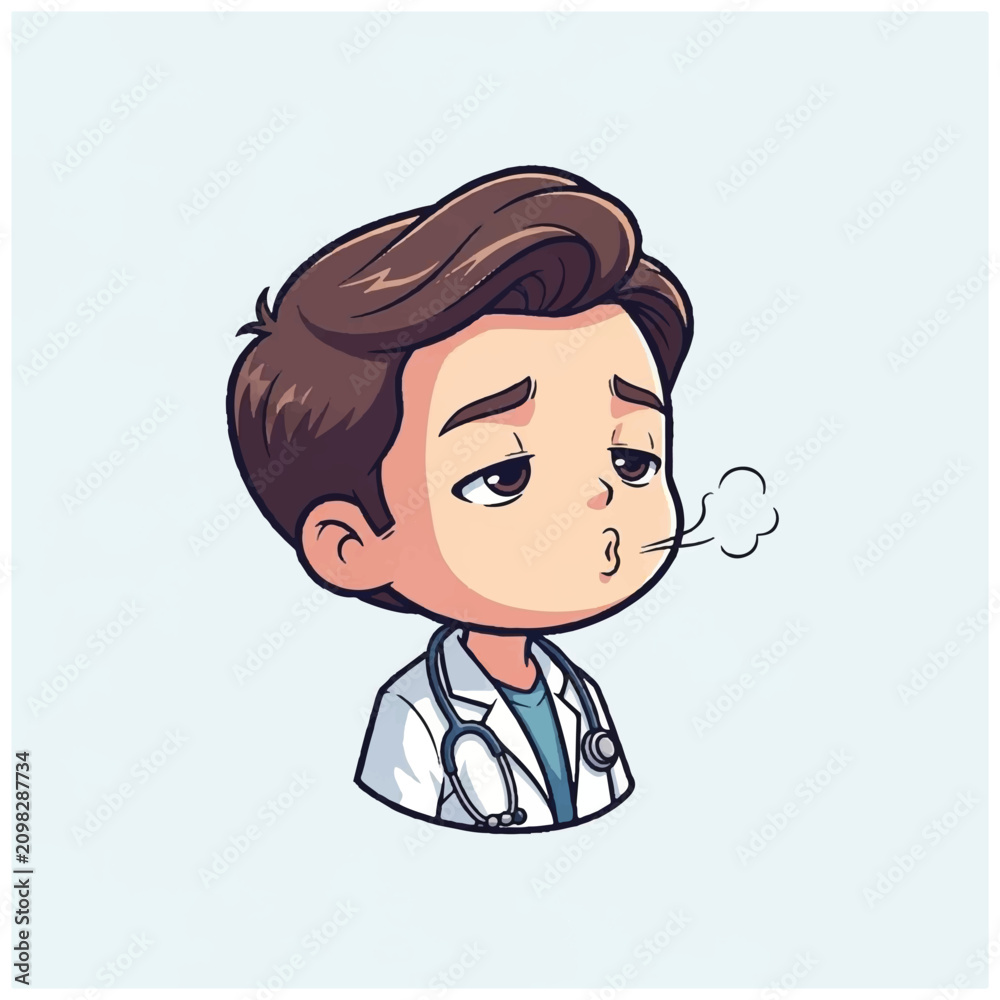 Fototapeta premium Cartoon doctor with stethoscope smoking.