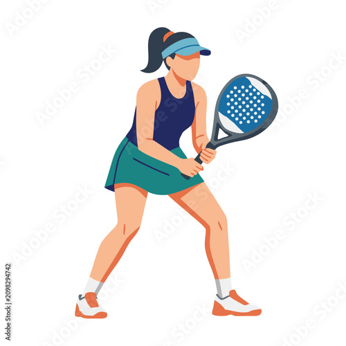 Female Padel Player Ready to Return Ball with Racket Illustration
