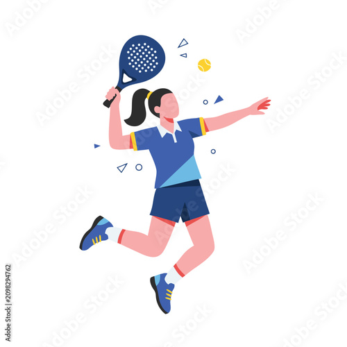 Female Padel Player Hitting Ball During Competitive Match Illustration