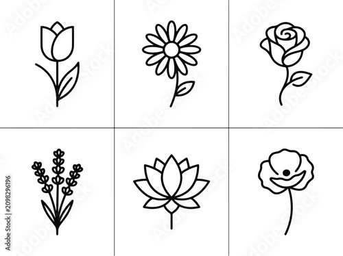 Minimalist Flower Line Art Icon Collection