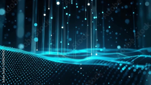 Futuristic Digital Wave Background with Glowing Blue Data Particles and AI Technology