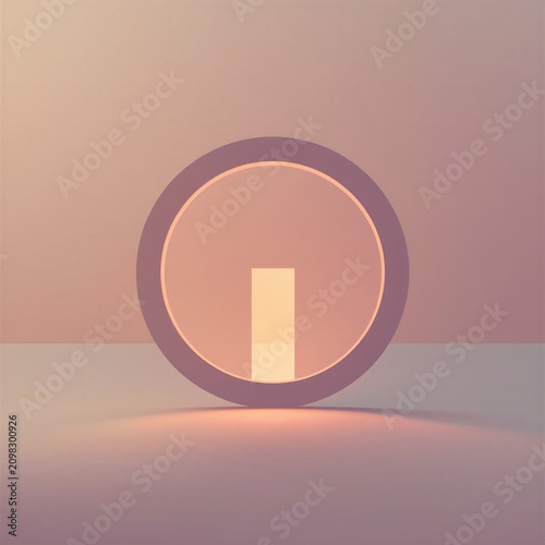 Minimalist 3D Abstract Composition Featuring a Circular Ring and Rectangular Pillar in Soft Pastel Colors