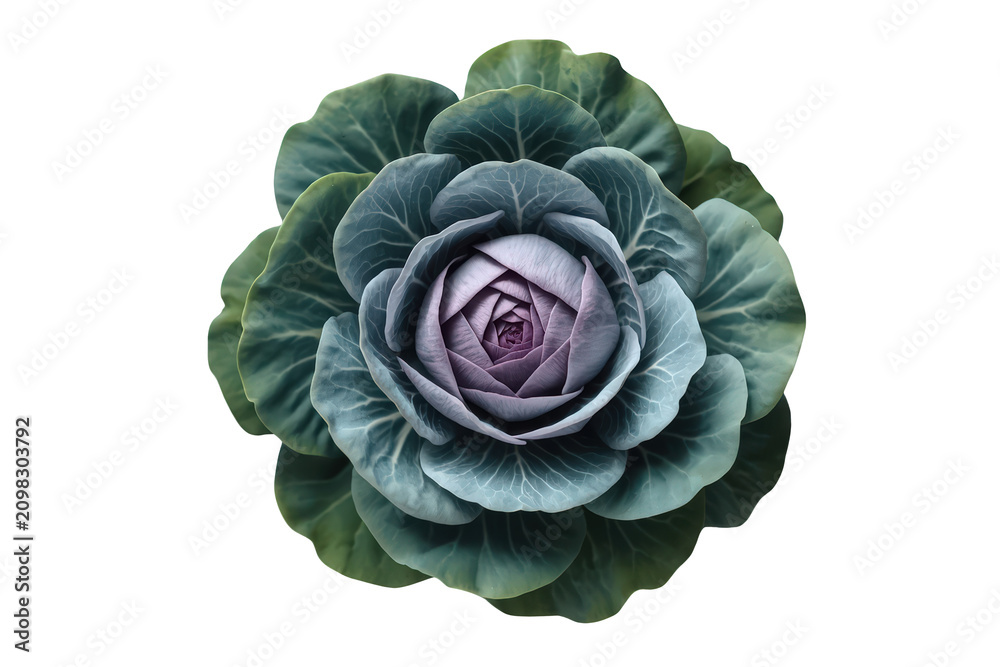 Fototapeta premium Ornamental kale showing colorful purple and green leaves isolated on a transparent background
