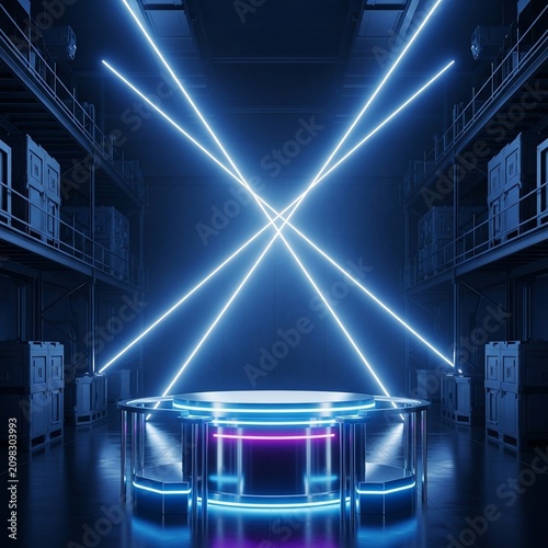 Luminous Crossbeams on a Futuristic Podium