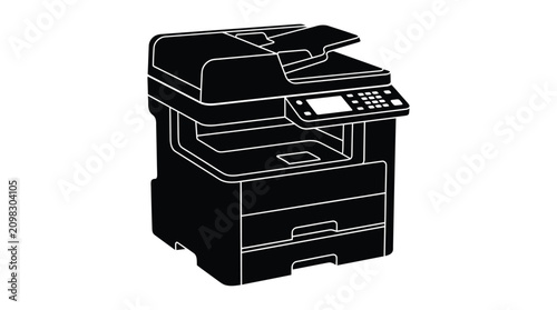 Canvastavla Black silhouette of an office multifunction printer with paper trays and control